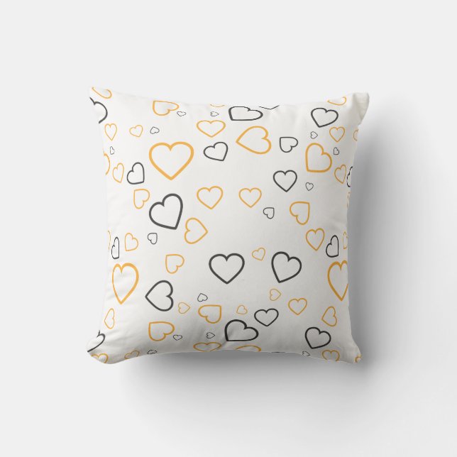Yellow Grey Happy Hearts pattern Throw Pillow (Front)