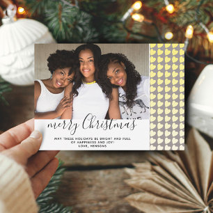 Yellow Grey Heart Merry Christmas Photo Card