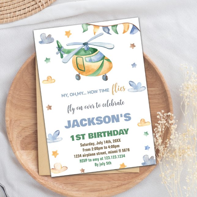 Yellow Grey Helicopter Birthday Invitations (Yellow Gray Helicopter Birthday Invitations)