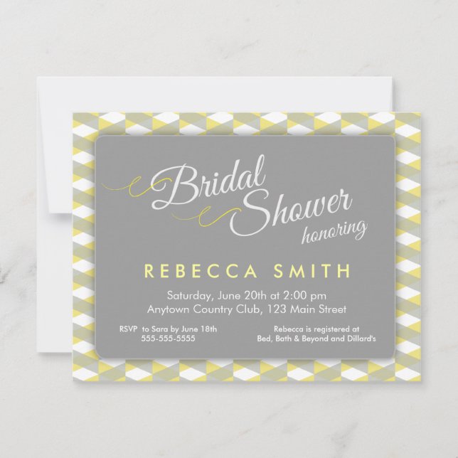Yellow & Grey Herringbone Border Bridal Shower Invitation (Front)