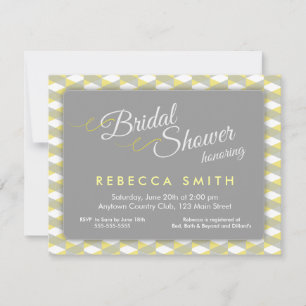 Yellow & Grey Herringbone Border Bridal Shower Invitation