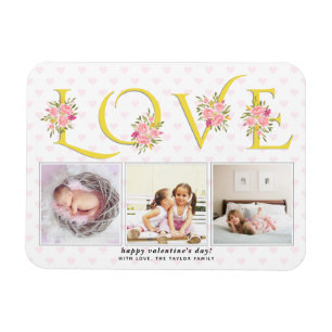 Yellow, grey LOVE, pink roses Valentines Day Magnet