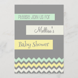 Yellow Grey Mint Chevron Baby Shower Invitations