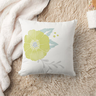 Yellow Grey Mint Vintage Modern Floral Pattern Cushion