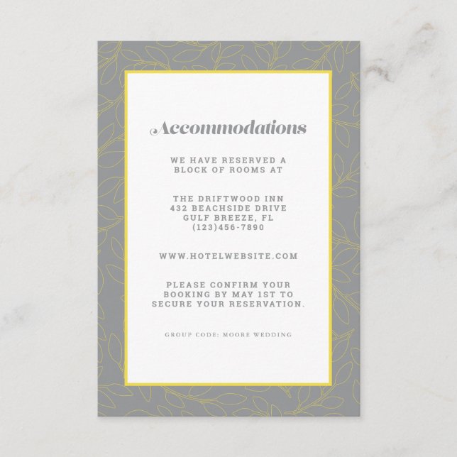 Yellow & Grey Modern Accommodation Wedding  Detail Enclosure Card (Front)