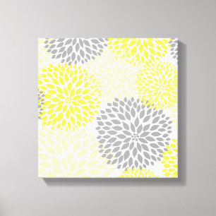 Yellow Grey modern dahlia blossoms wall art