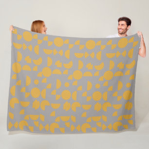 Yellow Grey Modern Elegant Geometric Tribal Fleece Blanket
