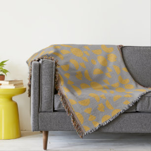 Yellow Grey Modern Elegant Geometric Tribal Throw Blanket