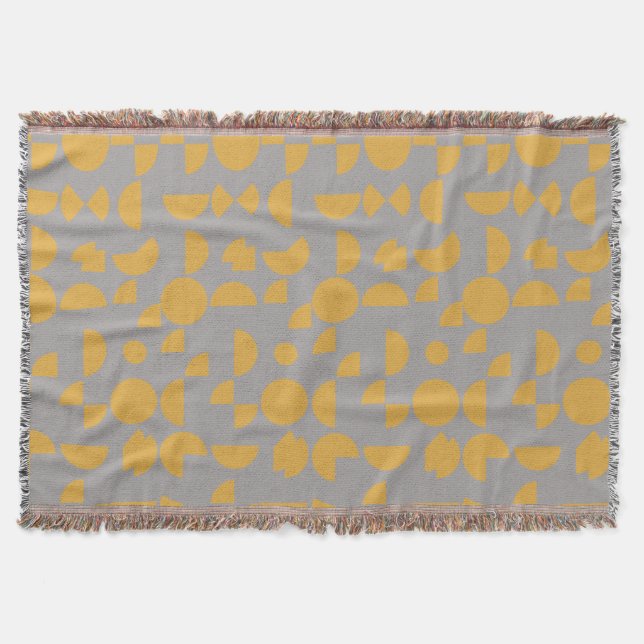Yellow Grey Modern Elegant Geometric Tribal Throw Blanket (Front)