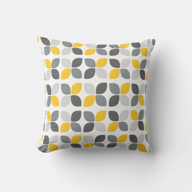 Yellow Grey Modern Flower Pattern Cushion (Front)