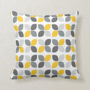 Yellow Grey Modern Flower Pattern Cushion