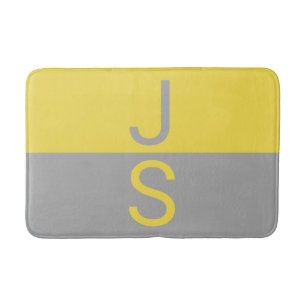 Yellow & Grey Modern Initials Monogram Bath Mat