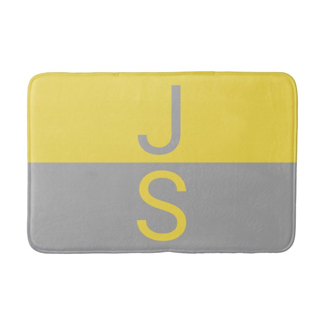 Yellow & Grey Modern Initials Monogram Bath Mat (Front)
