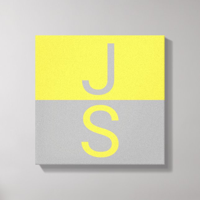Yellow & Grey Modern Initials Monogram Canvas Print (Front)