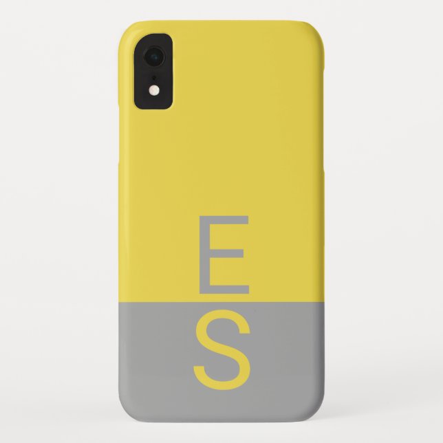 Yellow & Grey Modern Initials Monogram Case-Mate iPhone Case (Back)