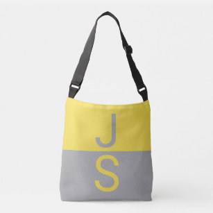 Yellow & Grey Modern Initials Monogram Crossbody Bag