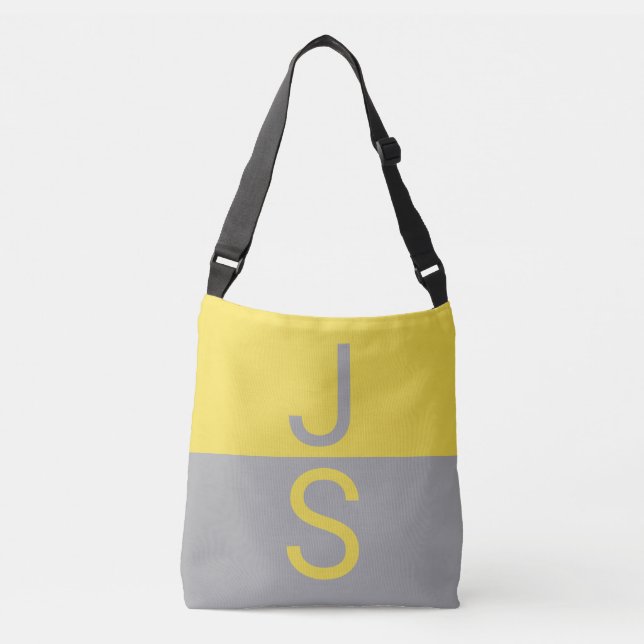 Yellow & Grey Modern Initials Monogram Crossbody Bag (Front)