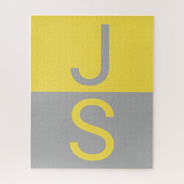 Yellow & Grey Modern Initials Monogram Jigsaw Puzzle (Vertical)