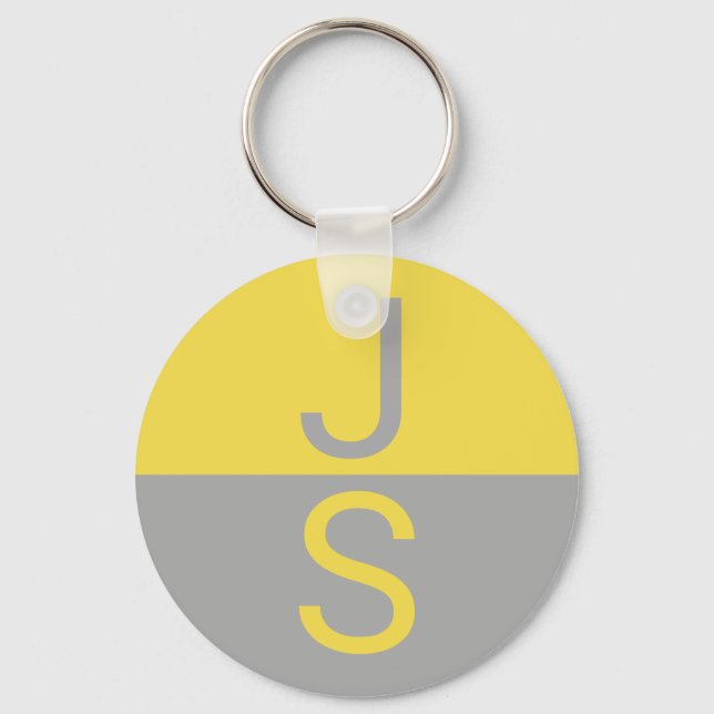 Yellow & Grey Modern Initials Monogram Key Ring (Front)