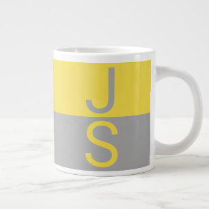 Yellow & Grey Modern Initials Monogram Large Coffee Mug
