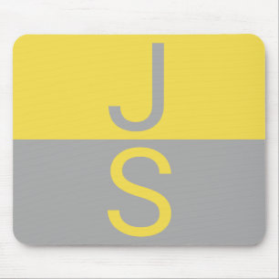Yellow & Grey Modern Initials Monogram Mouse Mat