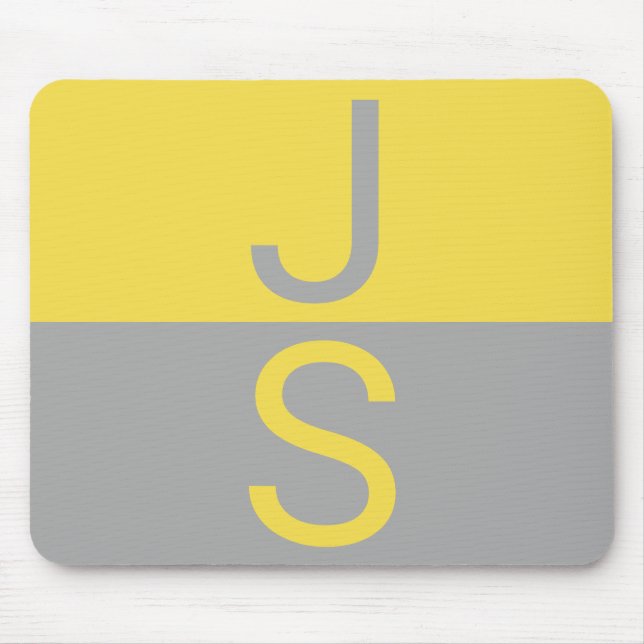 Yellow & Grey Modern Initials Monogram Mouse Mat (Front)