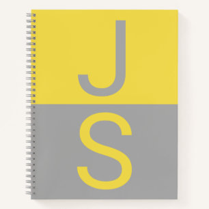 Yellow & Grey Modern Initials Monogram Notebook