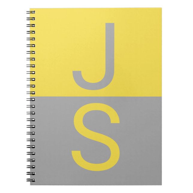 Yellow & Grey Modern Initials Monogram Notebook (Front)