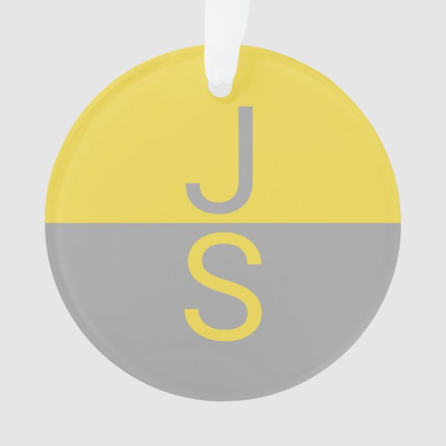 Yellow & Grey Modern Initials Monogram Ornament (Front)