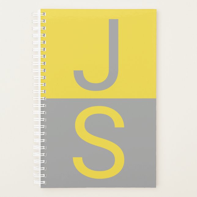 Yellow & Grey Modern Initials Monogram Planner (Front)
