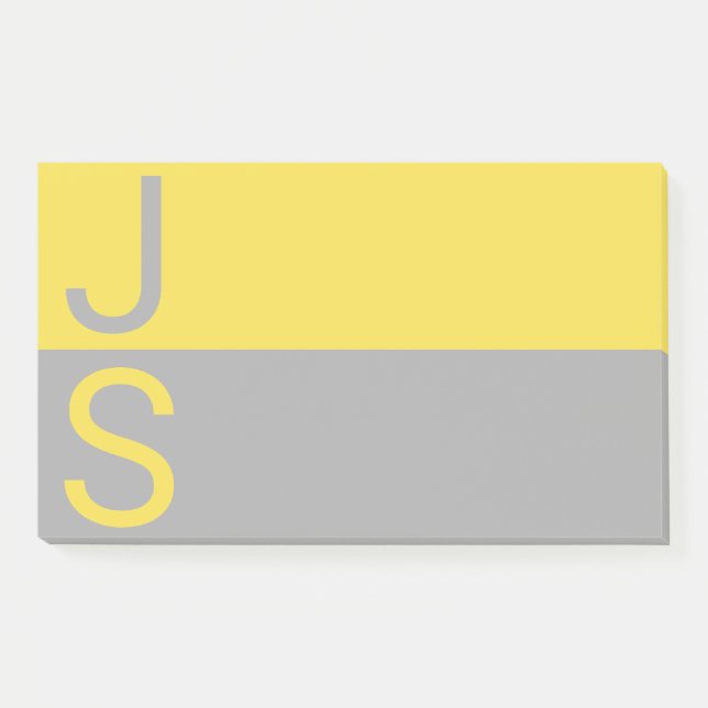 Yellow & Grey Modern Initials Monogram Post-it Notes (Front)
