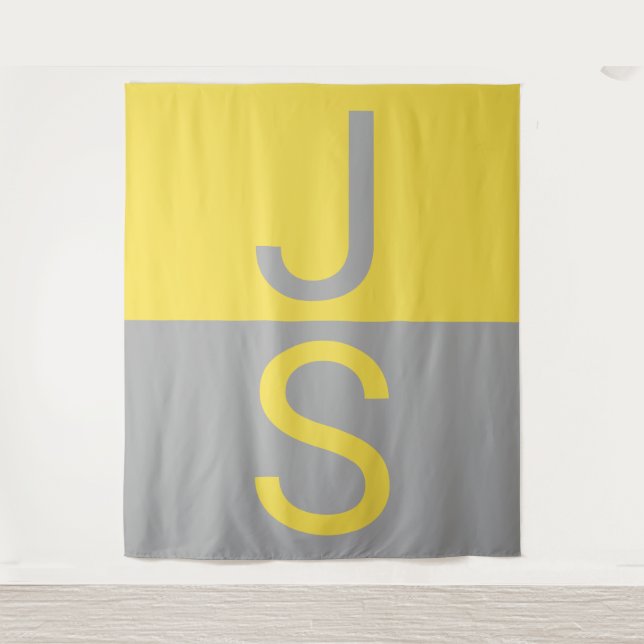 Yellow & Grey Modern Initials Monogram Tapestry (Front)