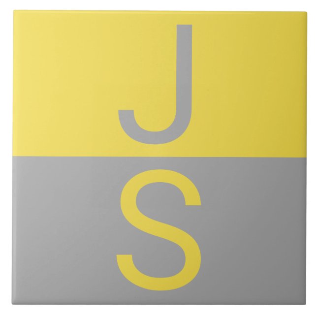 Yellow & Grey Modern Initials Monogram Tile (Front)