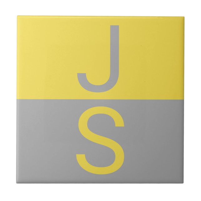 Yellow & Grey Modern Initials Monogram Tile (Front)