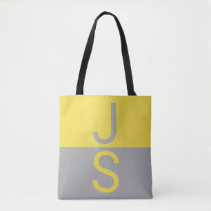 Yellow & Grey Modern Initials Monogram Tote Bag