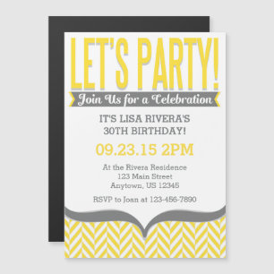 Yellow Grey Modern Magnetic Birthday Invitations