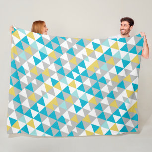Yellow Grey Modern Mint Abstract Triangle Pattern Fleece Blanket