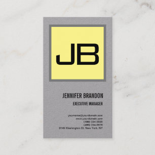 Yellow Grey Monogram Minimalist Modern Plain Business Card