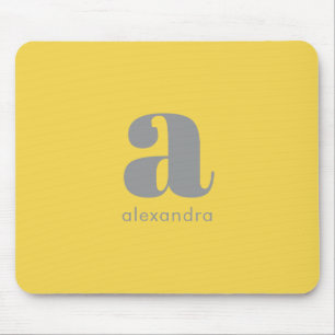 Yellow Grey Monogram Modern Elegant Minimal Mouse Mat