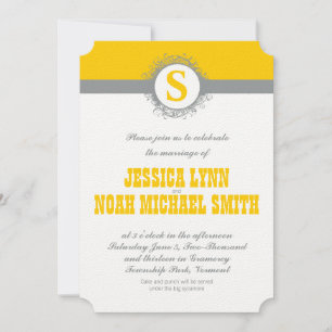 Yellow Grey Monogram Wedding Invite or any colour