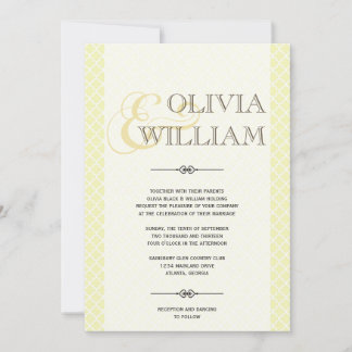 Yellow grey Moroccan tile ampersand modern wedding Invitation