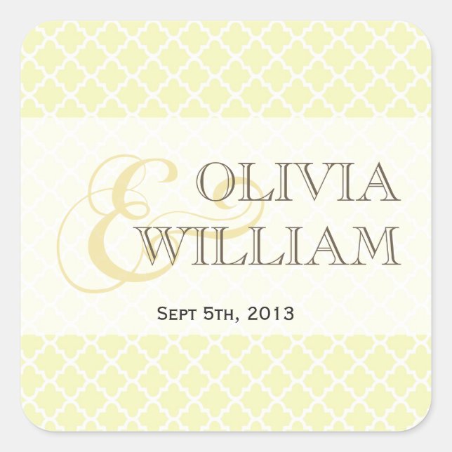 Yellow grey Moroccan tile ampersand modern wedding Square Sticker (Front)