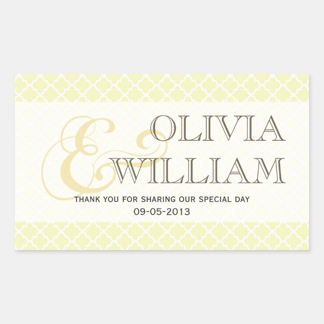 Yellow grey Moroccan tile ampersand wedding favour Rectangular Sticker (Front)
