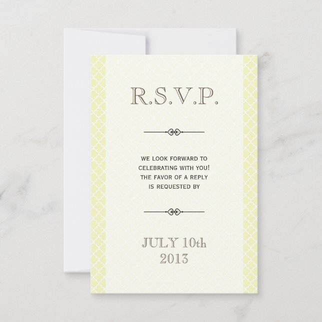 Yellow grey Moroccan tile ampersand wedding rsvp Card (Front)