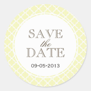 Yellow grey Moroccan tile SAVE THE DATE wedding Classic Round Sticker