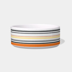 Yellow, Grey, Orange, Cream Retro Striped Pet Bowl