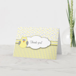 Yellow Grey Owl Mod Baby Shower Thank you note Card