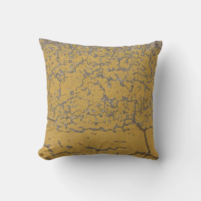 Yellow grey pastel crackles artistic pillow (Front)