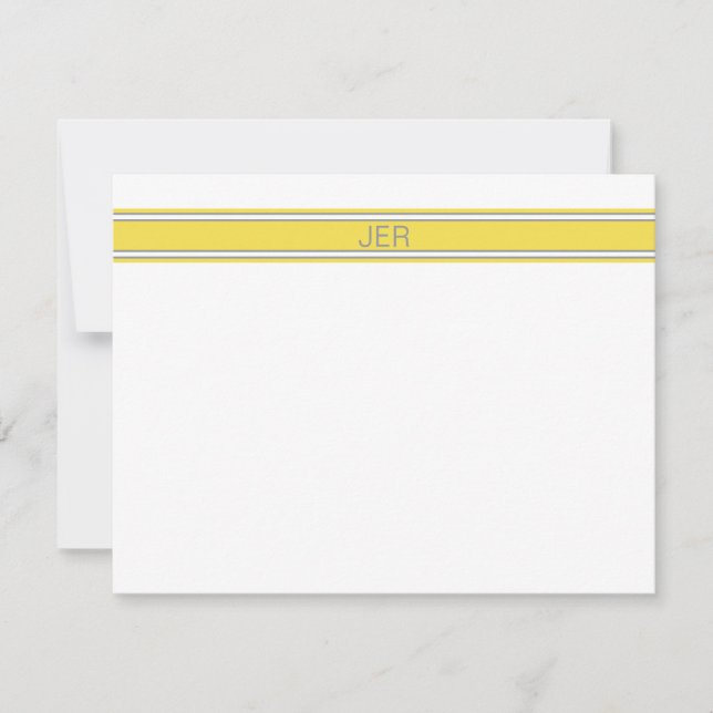 Yellow Grey Personalised Monogram Name Initials Card (Front)