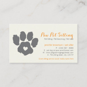 Yellow Grey Pet Sitter Social Media Dog Cat Paw Business Card